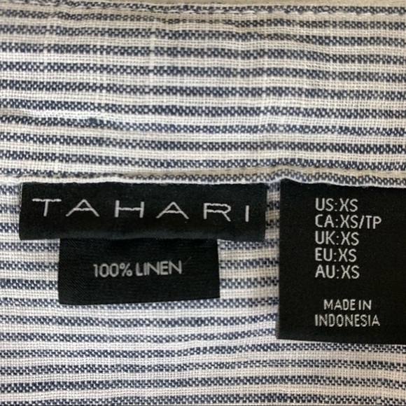 TAHARI Long Sleeved Striped Linen Pullover Top - Picture 2 of 8